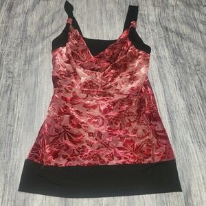 Studio Y Floral Velvet Sleeveless Top Ruched V‎ Neck Party Tank Red Y2k